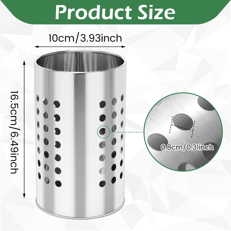 EORTA Stainless Steel Kitchen Utensil Holder Flatware Cylinder Silverware Draining Organizer Drying Rack with Round Drain Holes for Forks, Knives, Spoons, Chopsticks, Medium - Image 2